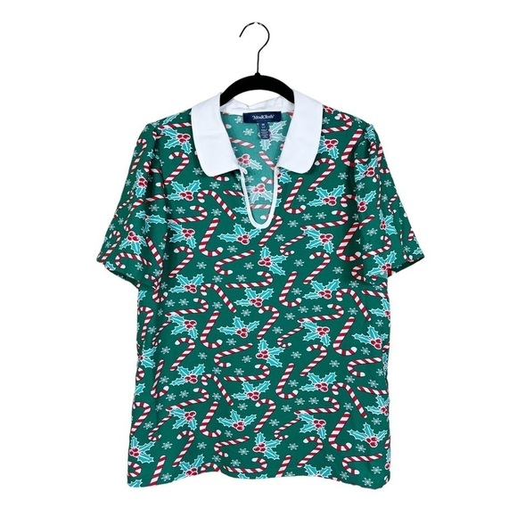 ModCloth Green Peter Pan Collar Christmas Holiday Candy Cane Top Size M - Picture 1 of 6